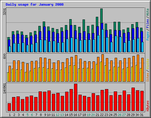 Daily usage for January 2008
